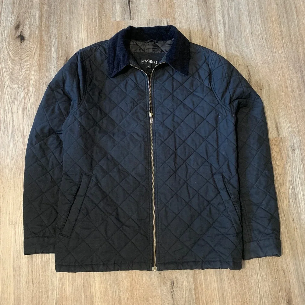 J.Crew Mercantile quilted chore jacket w/ corduroy collar in black - small mens
